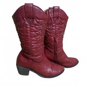 Xappeal Tay Red Faux Leather Studded Cowboy Boots Womens Size 1 EU 32
